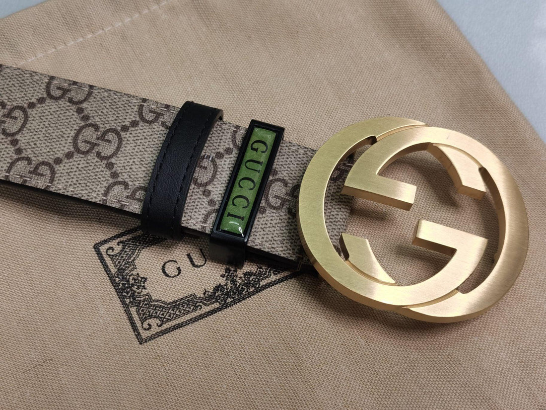 GUCCI Embellished coated-canvas and leather belt