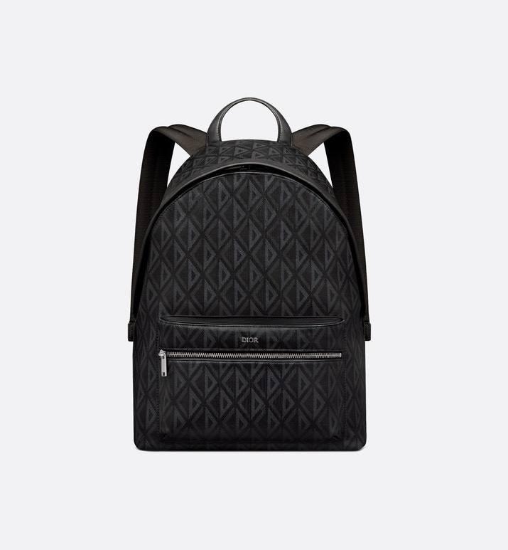 Dior Rider Zipped Backpack Black Coated Cotton Canvas with CD Diamond Print