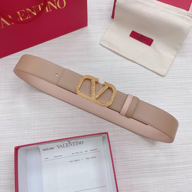 Valentino V logo Hammered Buckle Reversible Wide Signature Belt 'Light Brown/Beige'