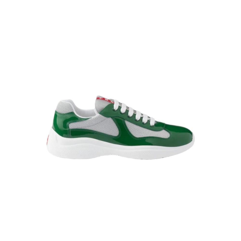 Patent leather and technical fabric Prada America's Cup sneakers 'Green/White'