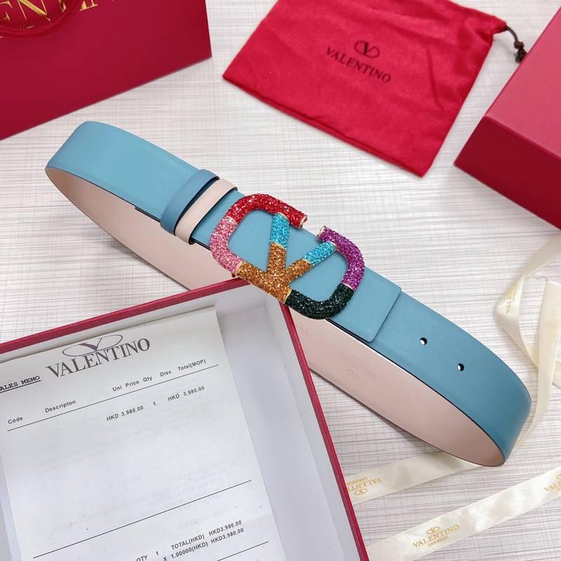 VALENTINO GARAVANI V logo Rainbow Reversible Leather Belt 'Beige/Sky Blue'