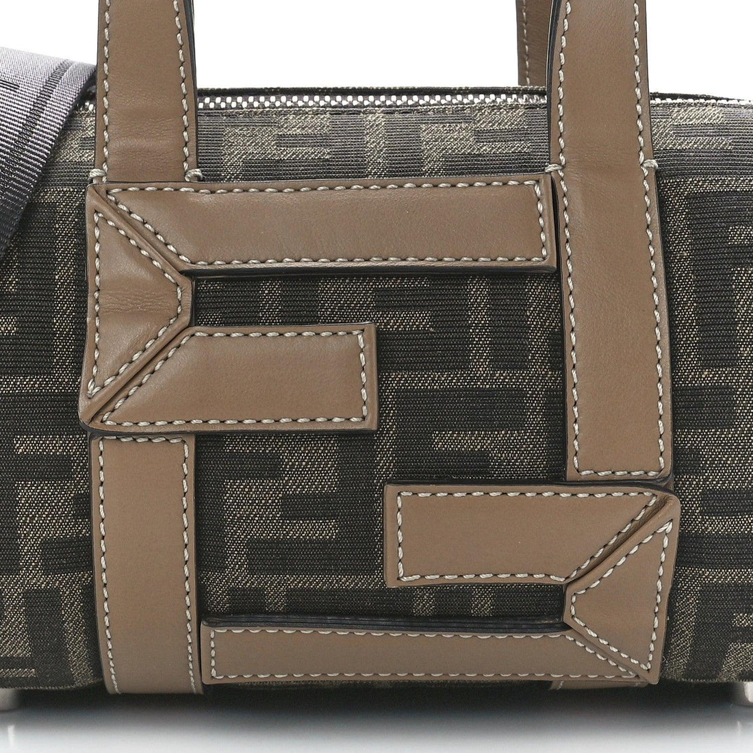 Fendi Fabric Jacquard Vitello Grace FF 1974 Mini O'Lock Bowling Bag Tobacco Moro Sand