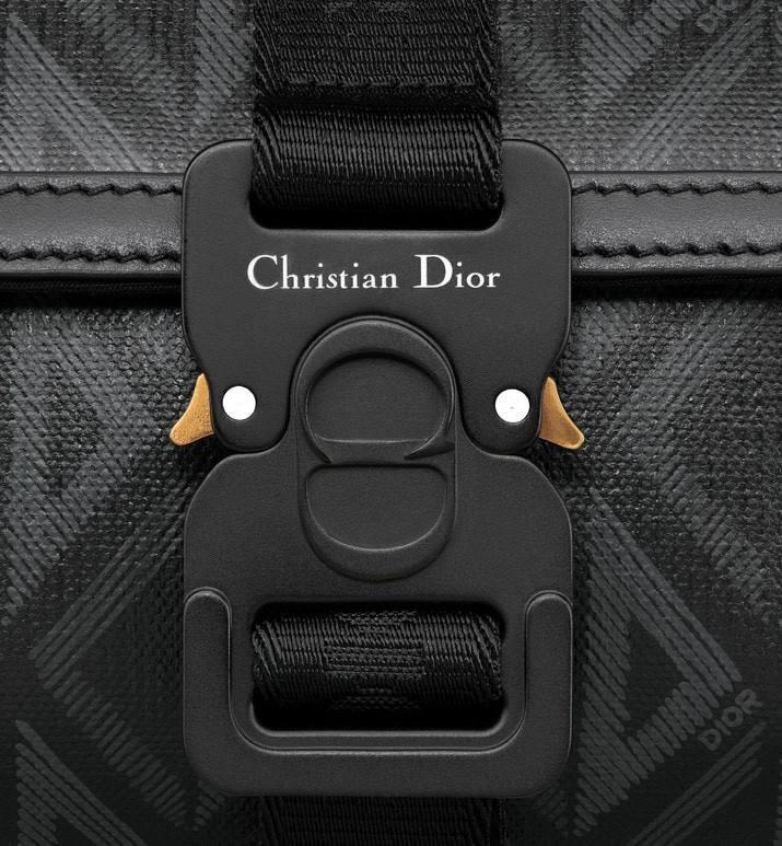 Mini Dior Hit the Road Messenger Bag with Flap Black Coated Cotton Canvas with CD Diamond Print