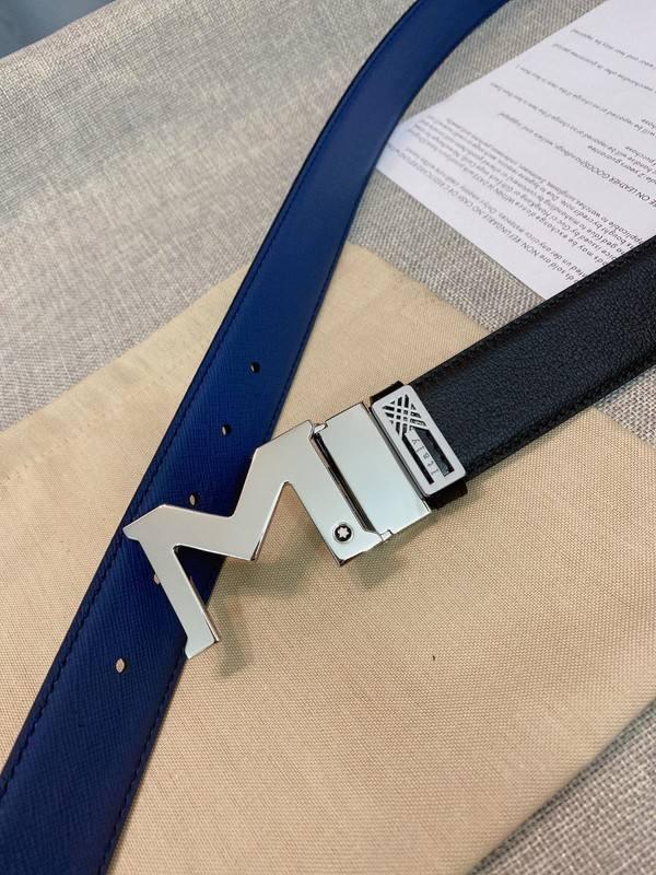 Montblanc M Buckle Reversible Leather Belt 'Black/Blue'