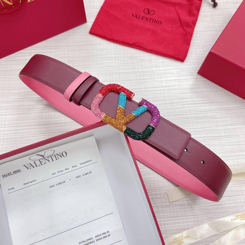 VALENTINO GARAVANI V logo Rainbow Reversible Leather Belt 'Pink/Brown'