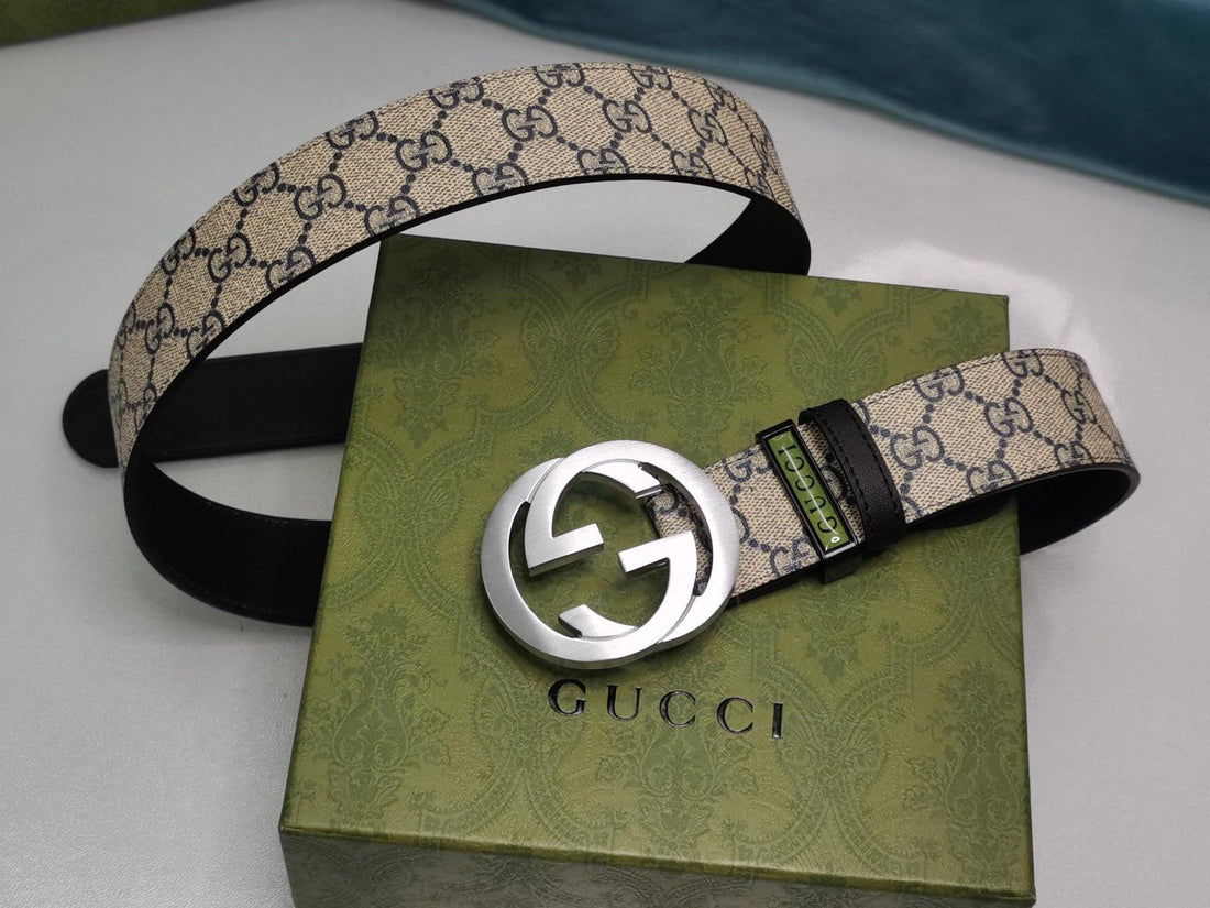 GUCCI Embellished coated-canvas and leather belt 'Beige'