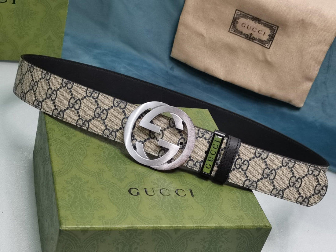 GUCCI Embellished coated-canvas and leather belt 'Beige'