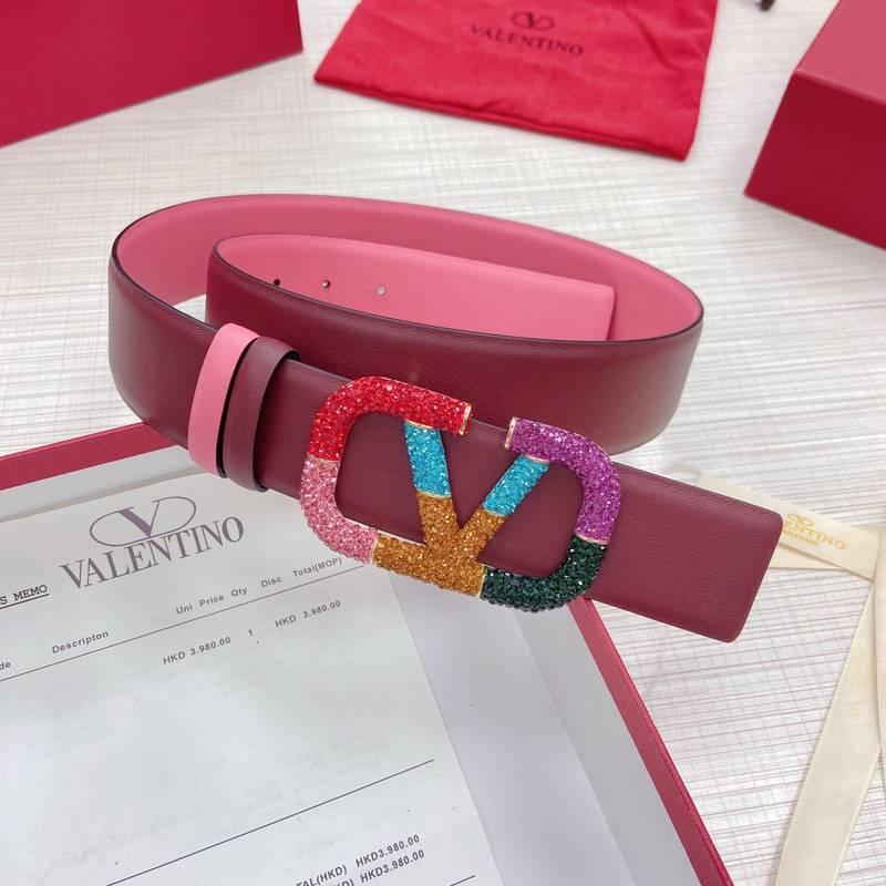 VALENTINO GARAVANI V logo Rainbow Reversible Leather Belt 'Pink/Brown'