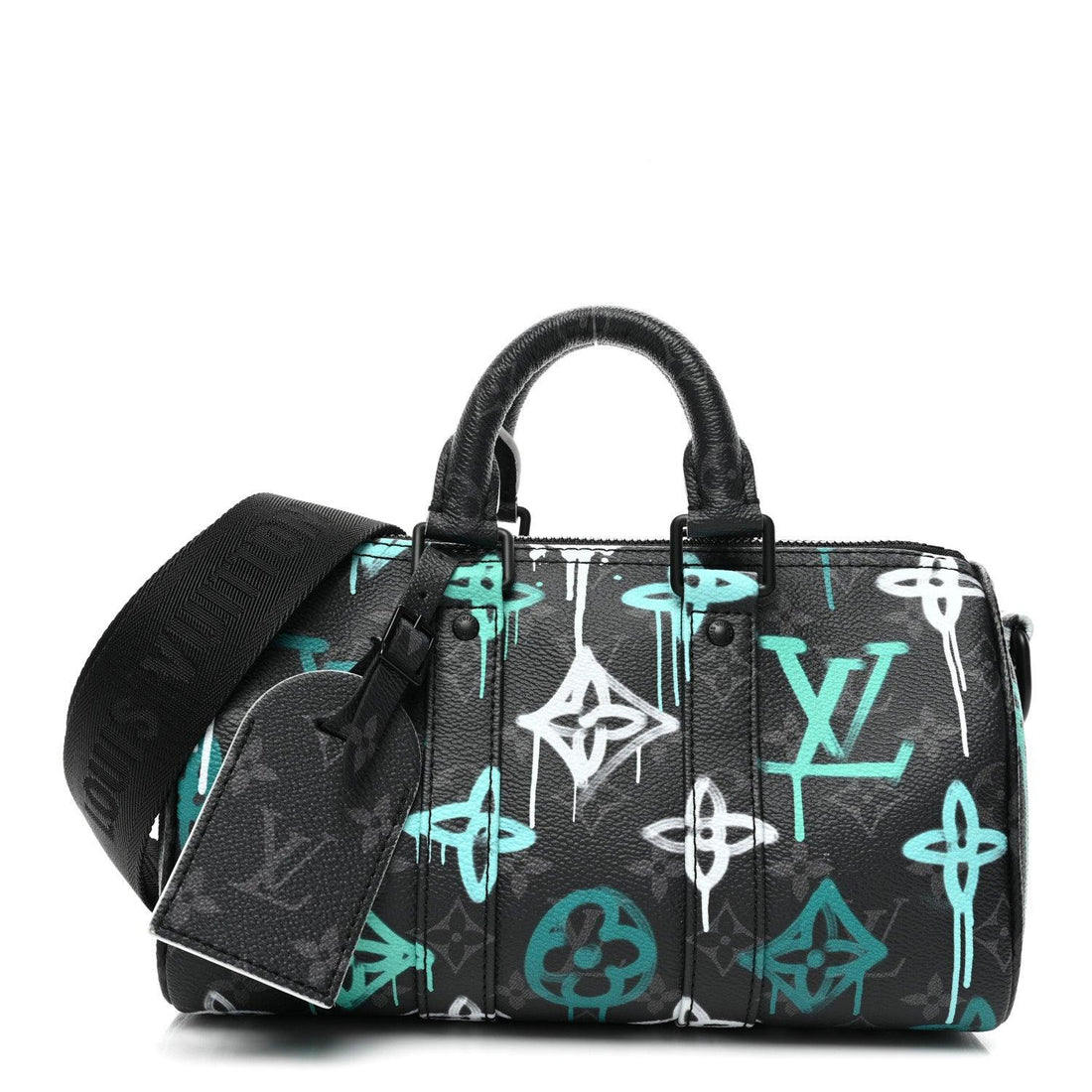 Louis Vuitton Monogram Eclipse LV Graffiti Keepall Bandouliere 25 'Green Light'