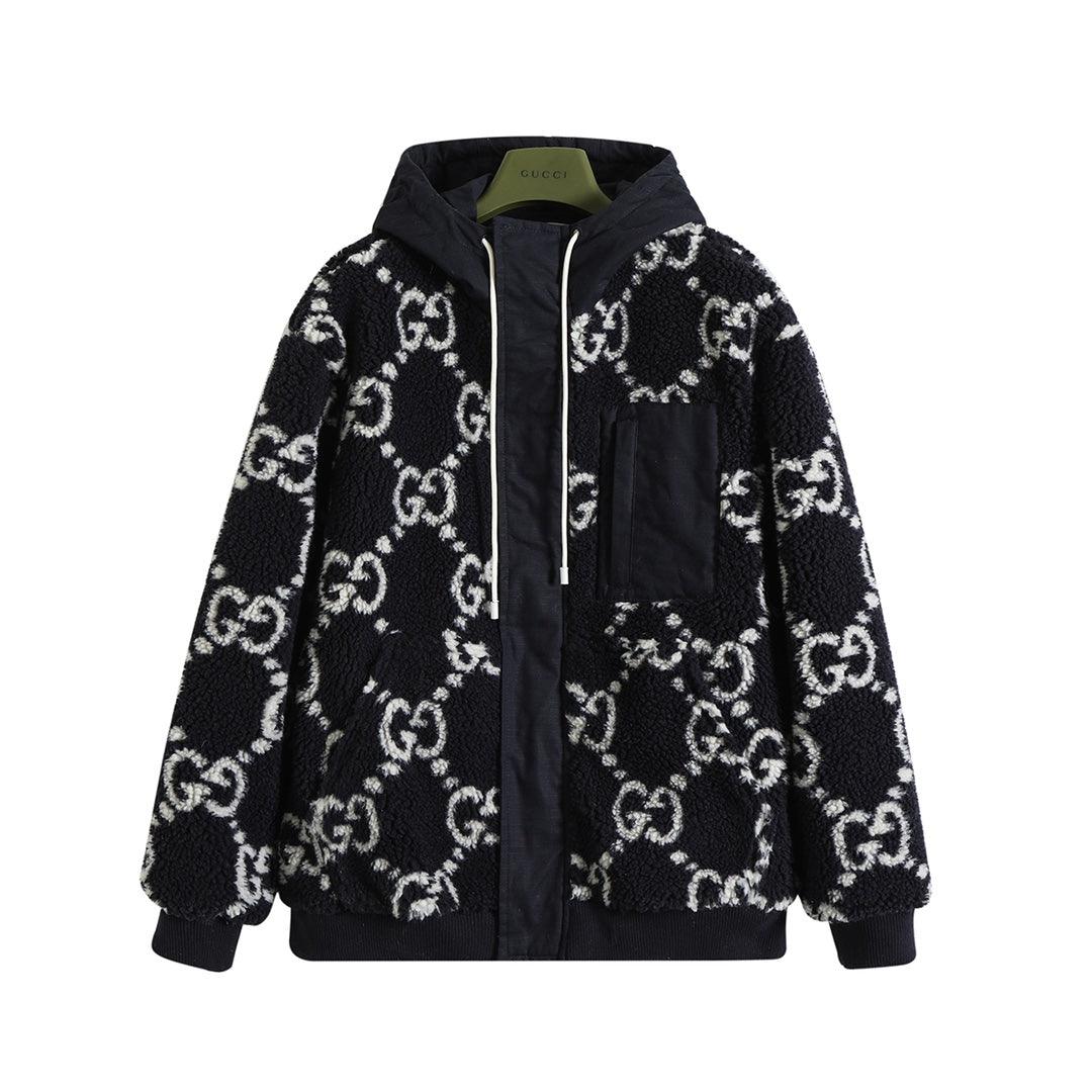 Gucci GG Fuzzy Fabric Jacquard Jacket 'Dark Blue'