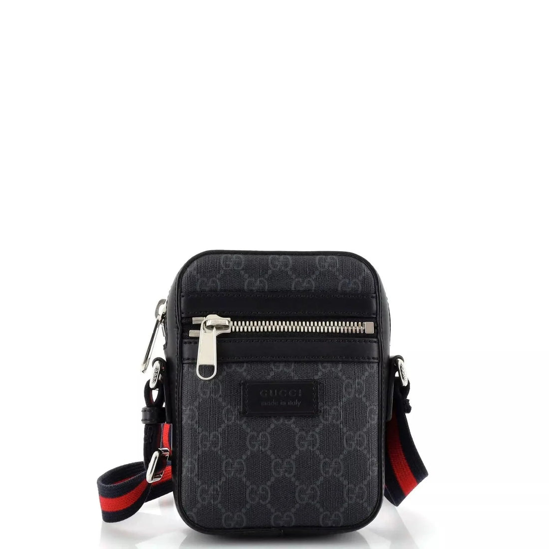 Gucci Web Strap Front Zip Messenger Bag GG Coated Canvas