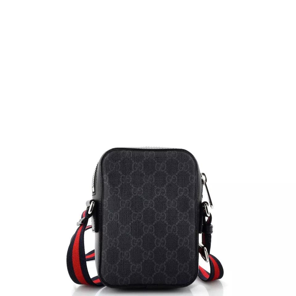 Gucci Web Strap Front Zip Messenger Bag GG Coated Canvas