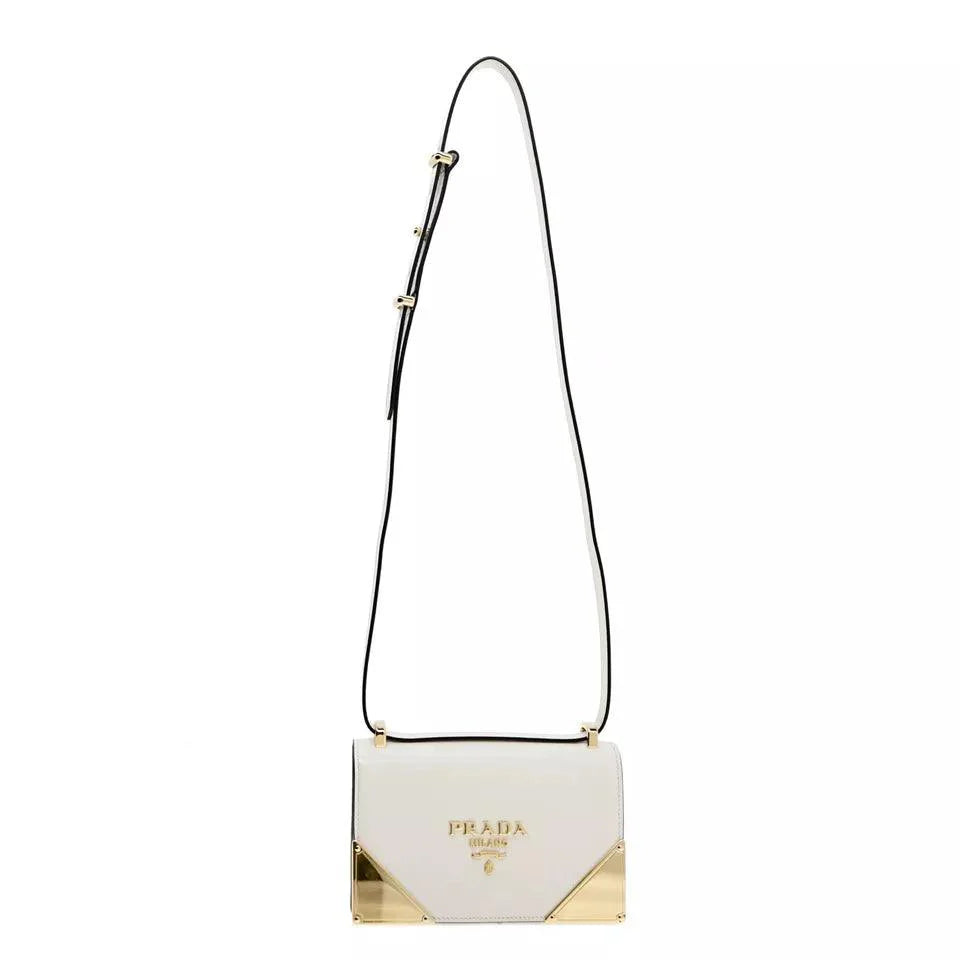 Prada Crossbody Shoulder Bag Box Calf White Leather