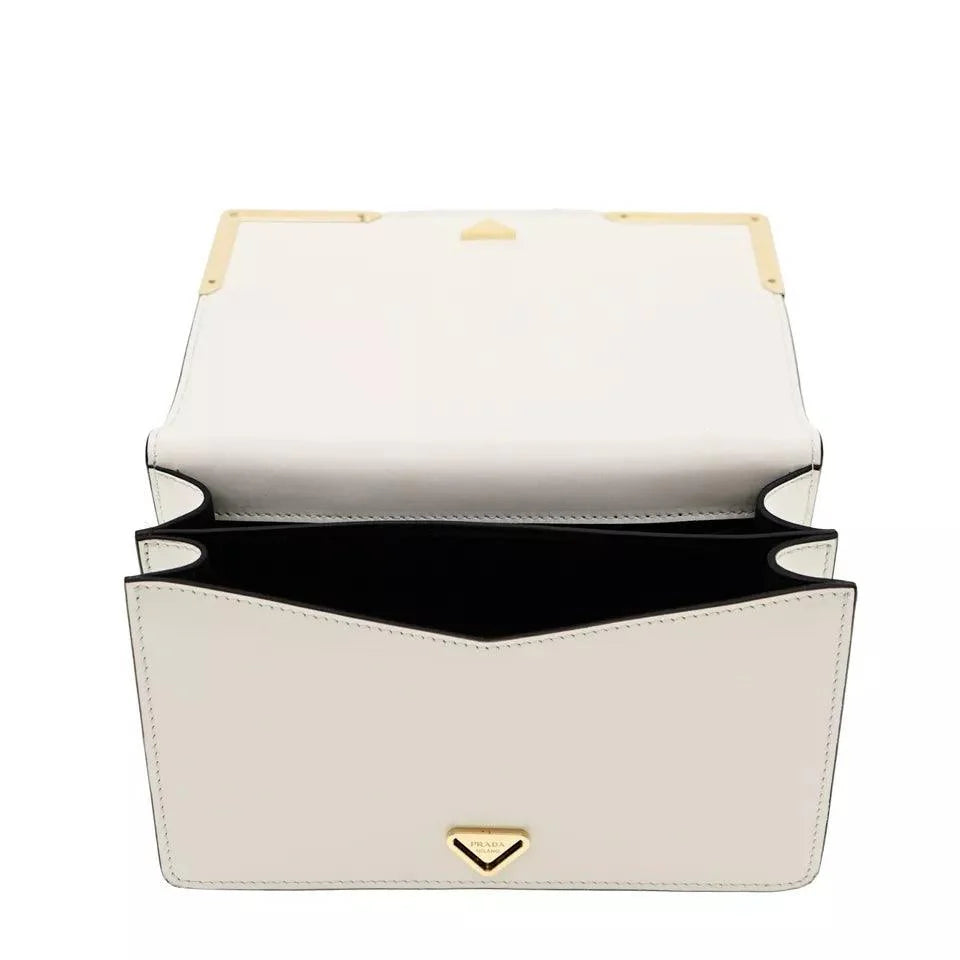 Prada Crossbody Shoulder Bag Box Calf White Leather