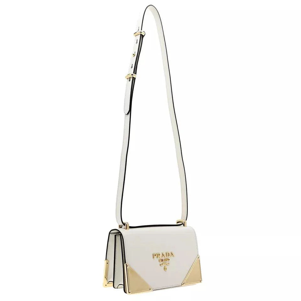 Prada Crossbody Shoulder Bag Box Calf White Leather