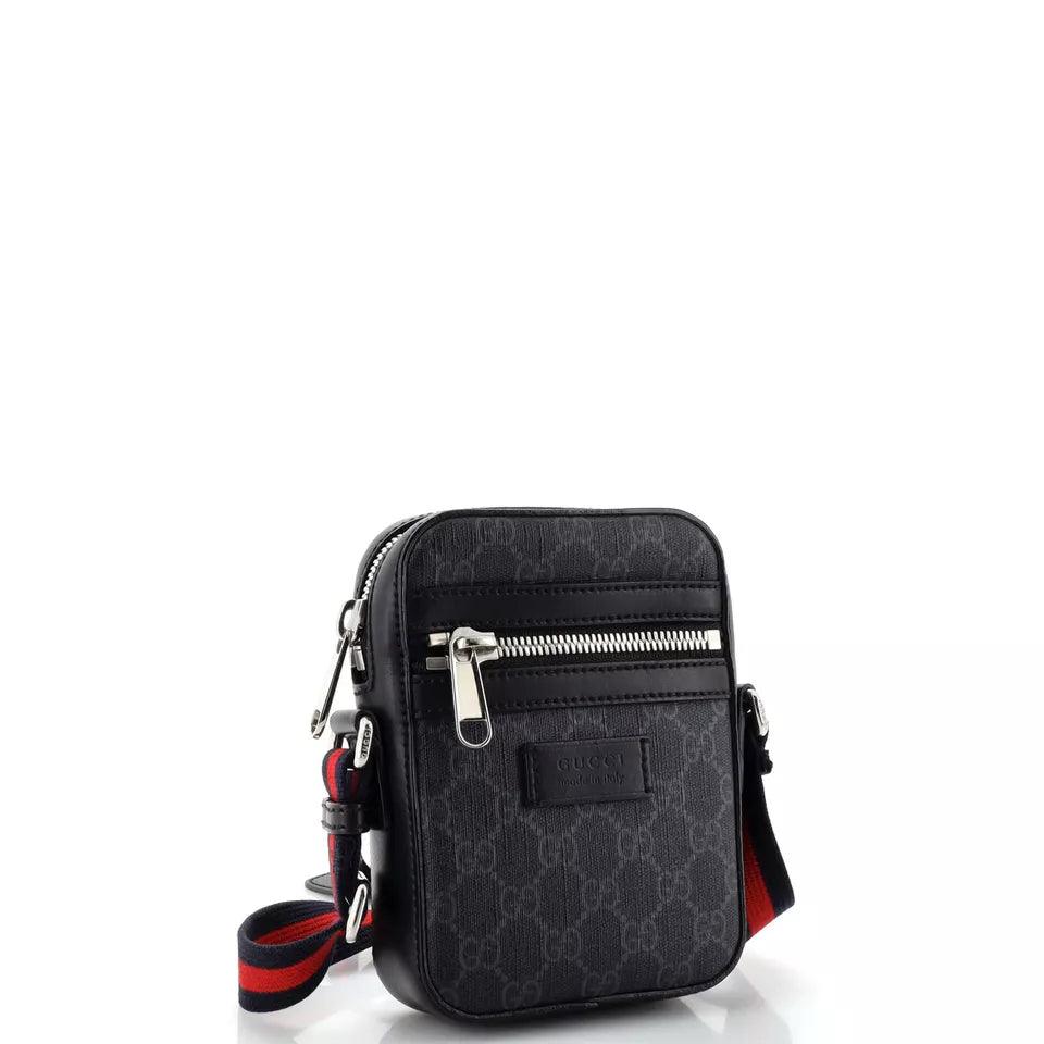 Gucci Web Strap Front Zip Messenger Bag GG Coated Canvas